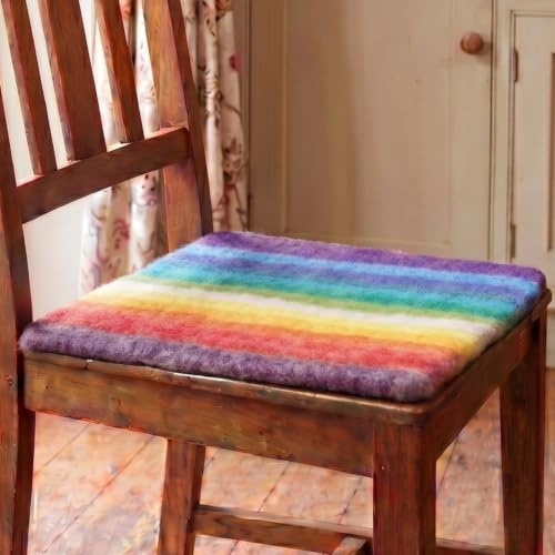 GURU SHOP Filz Stuhlauflage, handgefertigtes Sitzkissen 35x35 cm, Rainbow | 100 % Wolle, angenehmes Sitzgefühl, winterwarm, sommerlich kühl, vielseitig einsetzbar