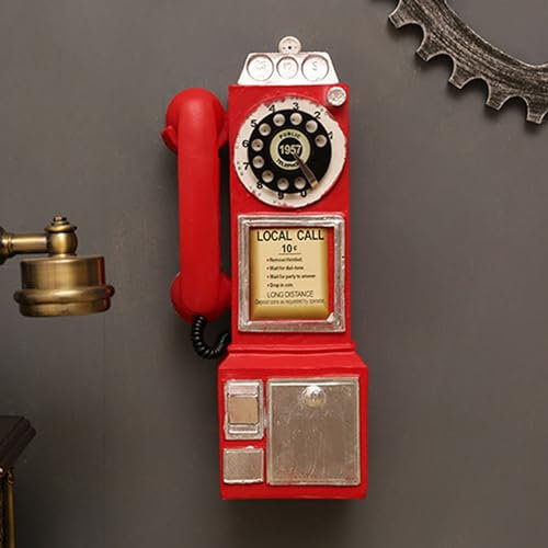 Retro-Vintage-Wand-Telefon-Ornament, Handgefertigte Harz-Telefondekoration für Café-Wand und Schreibtisch, Nostalgischer Stil, Wasserdicht und Abriebfest, Einzigartige (Rot)