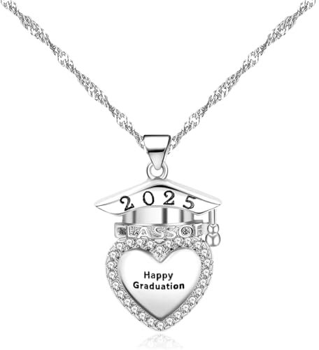 Vivaday 2025 Class Graduation Charm Necklace with Grad Cap | College Grad Mortarboard Necklaces with Cubic Zirconia for Law Middle High School Master Degree Nurse PhD Graduation Jewelry Gifts
