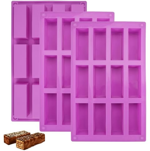 3 Pièces Barre de Céréales Moule Silicone Rectangulaire, Cavités Muffins, Brownies, Gâteaux, Pain de Maïs