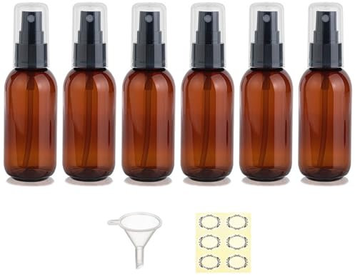 Apstaqeoo 6Pcs 50Ml Travel Bottles Plastic Sprayer Bottle Dispenser for Toiletries, Empty Refillable Pump Bottle TSA Approved Travel Container with Funnel & Labels for Liquid Cosmetic (Brown)
