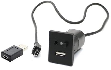 KUWAYO Apto for Ford Focus MK2 CD DVD AUX Control Botón Interruptor Panel Cubierta Coche 4 Pin Mini USB Enchufe Interfaz Cable Adaptador Conexión(Black)