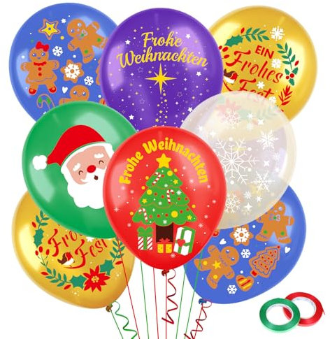 DPKOW 30 Stk Deutsch Weihnachten Luftballons Deko, Bunt Frohe Weihnachten Luftballons Ein frohes Fest Latexballons für Kinder Weihnachten Party Dekorationen