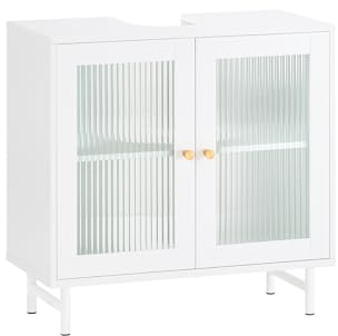 SoBuy Mueble para Debajo del Lavabo Fregadero Armario de Baño de Suelo con 2 Puertas y 2 Estantes Blanco 60 x 30 x 59 cm BZR115-II-W ES