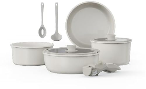 Batterie de Cuisine 9Pcs, casseroles et poêles antiadhésives(blanc)