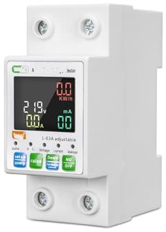 WGJJPQYK Disjoncteur AC230V 63A rétro-éclairé, Compteur d'énergie monophasé, Protecteur de réenclenchement Automatique avec écran LCD, contrôle de Support