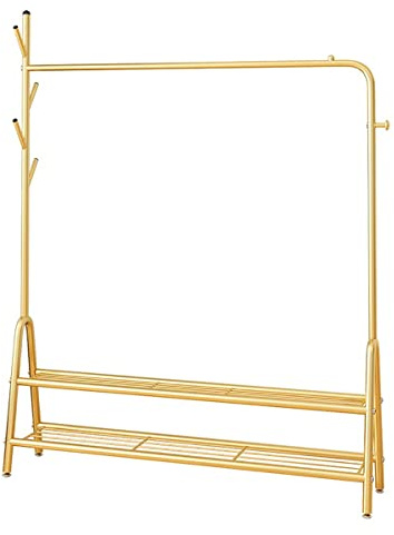 Garderobenständer aus Metall mit 2 Ebenen, freistehend, Kleiderstange für Flur, Eingangsbereich, Badezimmer, Wohnzimmer, goldfarben, Höhe 150 cm