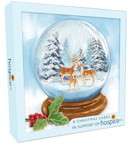 Box Of 8 Reindeers Snowglobe Hospice UK Charity Christmas Cards XSA002
