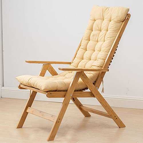 CWCQGH Liegestuhl aus Holz für Terrasse, Garten, Outdoor-Relaxsessel mit gepolsterter Kopfstütze, verstellbare Kopfstütze, Sonnenliege, Liege-Tagesbett,Beige Mat