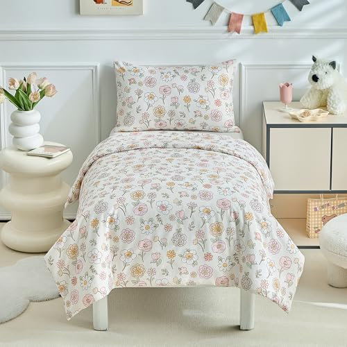 JHCHMX Parure de lit réversible avec housse de couette et taie d'oreiller, motif floral rose, 120 x 150 cm