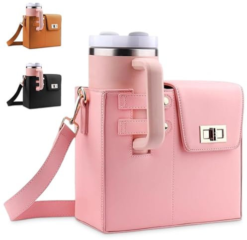 VOHESEA Stanley Cup Sac de transport pour Stanley Cup 100 ml avec compartiment et bandoulière réglable pour le shopping, la randonnée, les voyages, le camping (rose)