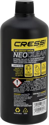 CRESSI Neo Clean Cleaner Limpiador PH Neutro 5.5 para la Limpieza e Higiene de Artículos de Neopreno, Unisex-Adult, Negro/Amarillo, 500 ml