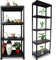 4-5 Tier Shelf Shelving Rack Shelves Plastic Racking Home Storage Unit Black | Strong Black Compact Plastic Storage Warehouse Shed Rack | 4 Tier & 5 Tier For Home Garage Office (1, 5 TIER)