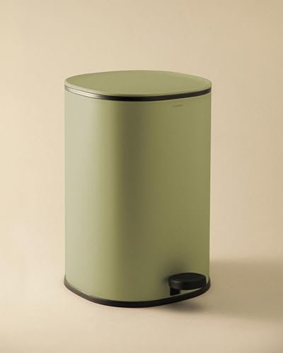 Cosmic Essentials Papelera de Baño y Cocina con Sistema de Pedal de Diseño Circular y 5L de Capacidad. Cubo de Basura Pequeño con Tapa para Aseo de Color Verde Salvia