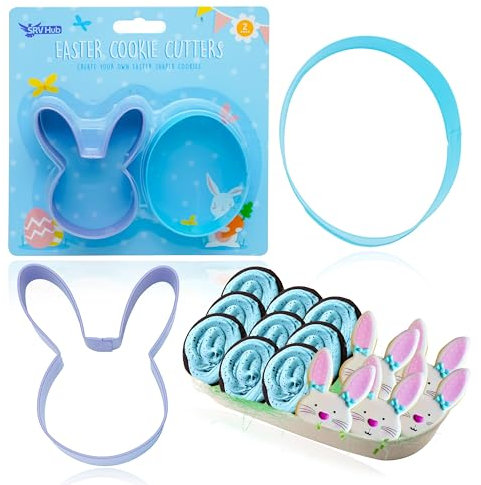 Set di 2 formine per biscotti pasquali, in acciaio inox, a forma di coniglietto e uova, per cottura, biscotti, pancake, fondente, artigianato fai da te, strumenti da forno per bambini, accessori per
