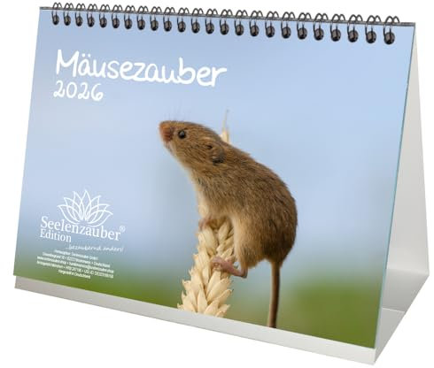 Mäusezauber DIN A5 Tischkalender für 2026 Mäuse - Geschenkset Inhalt: 1x Kalender, 1x Weihnachtsanhänger (insgesamt 2 Teile)