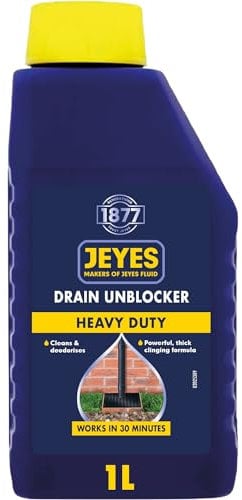 Jeyes Drain Unblocker (1L) - Outdoor Drain Unblocker Liquid Heavy Duty - Dissolves Grease, Hair and Food Waste - Powerful Formula Works in 30 Minutes - Easy to Use, No Dilution - Cleans and Deodorises