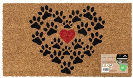 JVL Eco-Friendly Latex Backed Coir Entrance Doormat, 40x70cm - Heart Paws