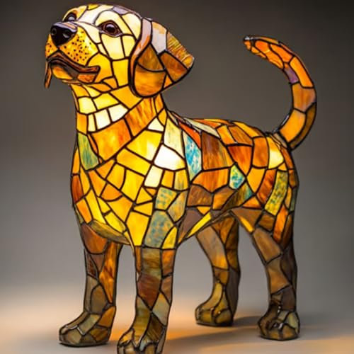 Corgi Lampe und Mops Lampe - Hundeserie Dackel & Chihuahua Nachtlicht, Kunstharz Dekoleuchte mit Warmweiß LED, Schlafzimmerlampe Umgebungslicht, USB-Betrieb für Wohnzimmer/Büro , Golden Retriever