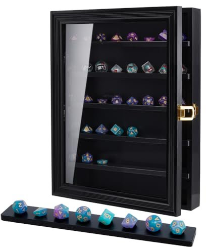 NBEADS Würfelvitrine, Wandhalterung, abschließbar, Vitrine, Holzfiguren, Actionfigur, Schrank für Schmuck, Metall, Steine, Sammler, 35 x 28 x 5,4 cm, Schwarz