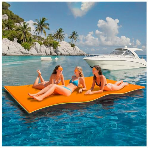 Matelas Mousse Piscine,Tapis Flottant Piscine pour Adultes, Lac, Piscine, Plage,Yacht,Bouée Flottant,Hamac Tapis d'eau Flottant,Orange,1.8mx1.3mx3.3cm