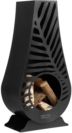 BENE ON FIRE Gartenofen Utah 108 cm | Kompakter Terrassenofen aus Stahl schwarz | Gartenkamin stilvoll modern | Outdoor Kaminofen mit Schornstein | Heizofen für Terrasse Veranda | Feuerstelle Design