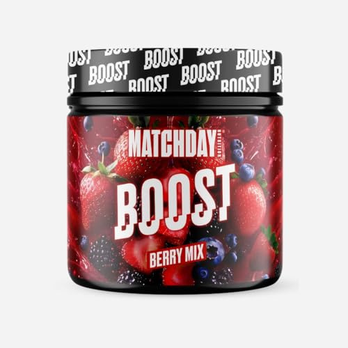 MATCHDAY NUTRITION | BOOST | 90 Minuten Vollgas Fußball | ATP Booster mit Aminosäuren und Kohlenhydraten | Mehr Schnellkraft, Explosivität & Ausdauer | 20 Portionen (Berry Mix)