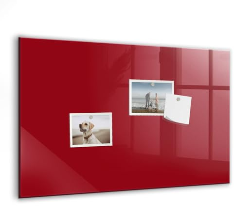 Pizarra magnética de cristal premium con kit | Imanes de neodimio, rotulador borrable y borrador | Durable, elegante y perfecta para trabajar- 60x40 - Color rojo