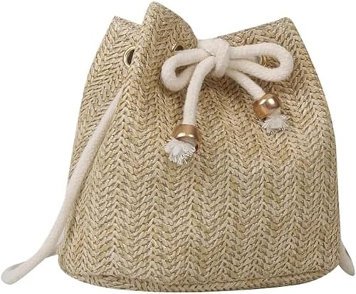 Sac bandoulière en Paille Souple tissée Tendance for Femme, avec Cordon de Serrage, idéal for Les Voyages d'été et la Plage.