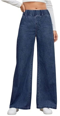 Jeans de pierna ancha para mujer, cintura alta, pierna ancha, vintage, de verano, a la moda, casuales, holgados, estilo palazzo, holgados, para descansar, uso diario, vacaciones, playa, Y2K, longitud