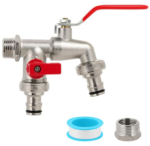 NUTKIT Double Robinet Exterieur Jardin, Robinet de Jardin 1/2'' | Antirouille, Robinet Extérieur Antigel avec 3/4'' Adaptateur, Robinet d'arrêt Anti-goutte, pour jardin, Machine à Laver