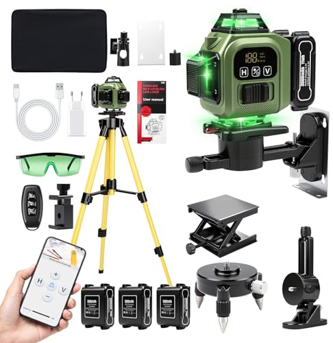 Livella Laser Autolivellante 4D 16 Linee con treppiede, Laser a linee incrociate a 4x360 gradi, batteria da 3600 mAh*3, Livellamento Automatico, per fai da te, Decorazione di interni ed esterni
