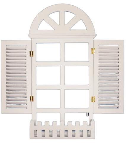 rockible Finestra Finta Finestra con Persiane Persiane Mensola Decorativa Non Sbiadisce Decorazione Casa per Camera Dei Bambini, Soggiorno, Bianco, Finestra Finta Grande Con Arco