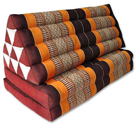 Kapok Thaikissen, Yogakissen, Massagekissen, Kopfkissen, Tantrakissen, Sitzkissen - Braun/Orange (Kissen mit Zwei Auflagen XXL 79x49x46 (81117))