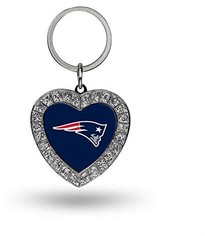 NFL New England Patriots Metal Rhinestone Heart Keychain