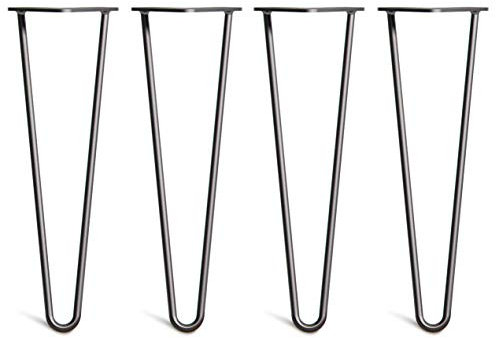 The Hairpin Leg Co. 4X Haarnadel-Tischbeine: Doppel-Schweiß Stahl, Schrauben, Anleitung, Schutzfüße. Klassischer 10mm 2 Stangen Stil. 40cm Schwarz
