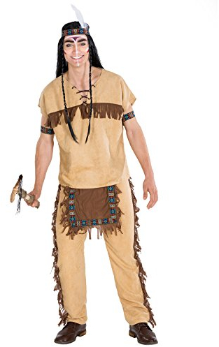 dressforfun Herrenkostüm Indianer | Kostüm + Haarband und Armband | Häutpling Indianerin Verkleidung (L | Nr. 300606)