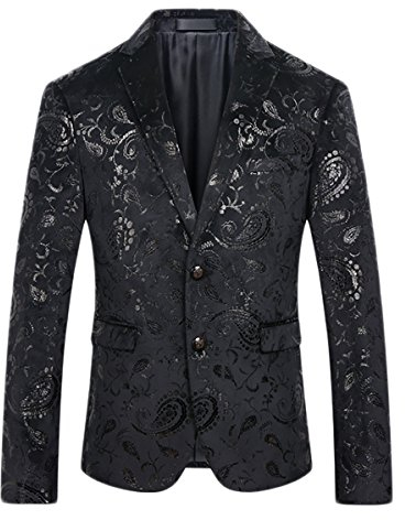 Allthemen Men's Casual Blazer Paisley Jacquard Suit Jackets Slim Fit Floral Print Stylish Blazer Coats Chic Jackets, Black, 3XL
