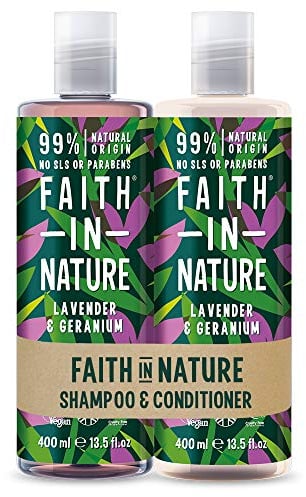 Faith In Nature Natural Lavender & Geranium Shampoo and Conditioner Set, Nourishing, Vegan & Cruelty Free, No SLS or Parabens, For Normal to Dry Hair, 2 x 400ml