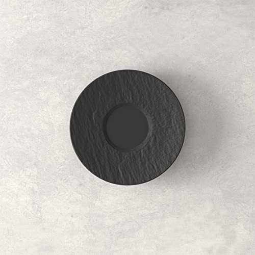 Villeroy & Boch Manufacture Rock Mokka- / Espresso-Untertassen 6er Set, Espressountertasse ø 12,1 cm, Geschirr in Schiefer-Optik, Premium Porzellan, Schwarz