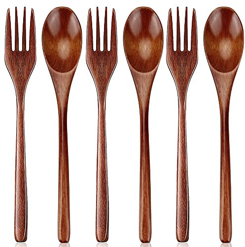 Wooden Spoon and Fork for Eating Utensil Set Lunch Wood Cutlery Japanese Silverware Sets Wooden Flatware Reusable Bamboo Eat Utensils Korean Small Wood Forks Spoons