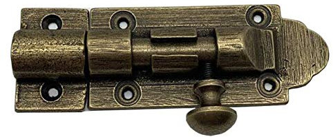 Chiloskit Solid Cast Brass Barrel Bolt Antique Brass Door Slide Latch Lock, Heavy Duty Gate Sliding Bolt Latch (5'')