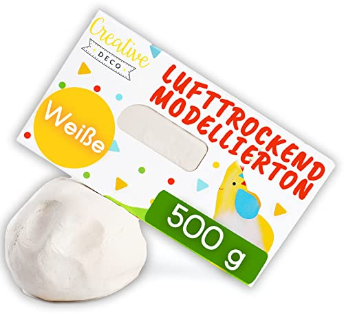 Creative Deco 500g Weiß Modelliermasse Lufttrocknend Lufttrocknender Ton Knete | Selbsttrocknend Clay für Kinder und Erwachsene | Modellierton Perfekt für Bastelarbeiten | Nicht Klebender Ton