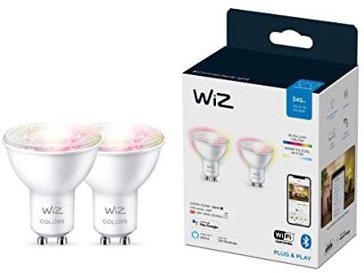 WiZ Tunable White and Color LED Spots GU10 2-er Pack (345 lm), 50 W Kunststoff Spot mit 16 Mio. Farben oder warm- bis kaltweißem dimmbarem Licht, smarte Lichtsteuerung über WLAN per Stimme/App