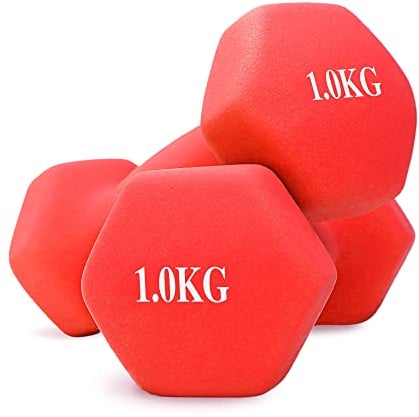 unycos - Kurzhanteln Neopren 2er Set von 1 kg, Rutschfest, Anti-Roll-Design, Bequemer Griff, Krafttraining, Fitness, Pilates, Training, Fitnessstudio (Rot)