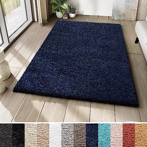 TAPISO Essence Teppich Hochflor Langflor Shaggy Dunkelblau Rechteckig Super Weich Felloptik Schlafzimmer Wohnzimmer ÖKO-TEX 80 x 150 cm