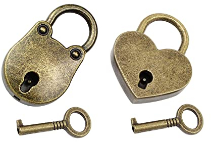 2 Stück Mini Bronze Antike Vorhängeschloss Kleine Metall Herzform Vorhängeschloss Bärenkopf Form Bronze Schlösser Retro Vintage Vorhängeschloss mit Schlüssel