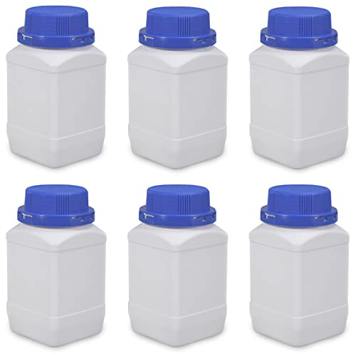 Lxoraziy 6 Piezas 500ml Botellas de Plástico de HDPE, Frascos de Boca Ancha con Tapón de Rosca, Frascos para Productos Químicos, Recipiente de Almacenamiento, para Laboratorio, Cocina o Hobby(Blanco)