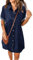 Roskiky Abito da donna casual manica corta bottone inferiore sfalsato denim babydoll jean, Blu, S