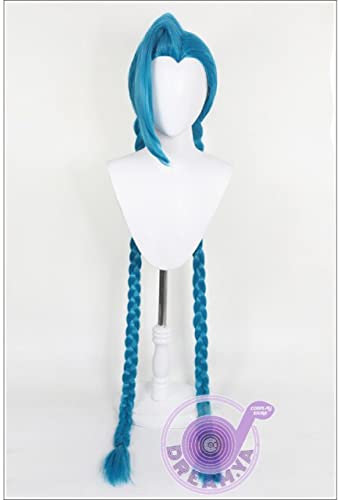 SEIZIS Wig Anime Cosplay 120cm/47 LOL Jinx Cosplay Wig Blue Braids Plaits The Loose Cannon Synthetic Hair Halloween Party Carnival Role Play + Wig Cap